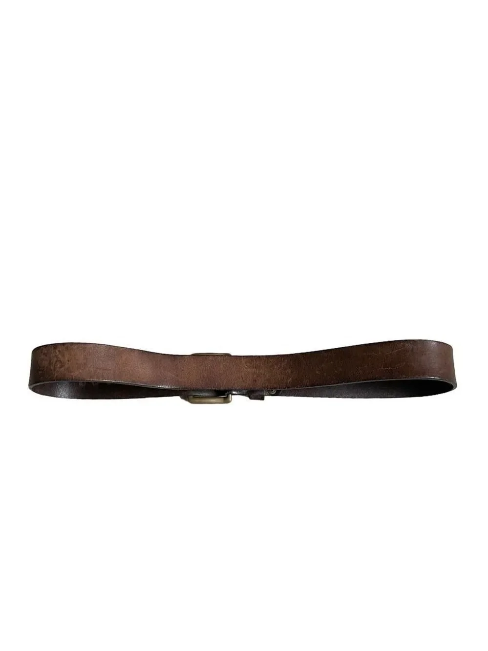 Vintage Brown Leather Belt Solid Brass Buckle L
